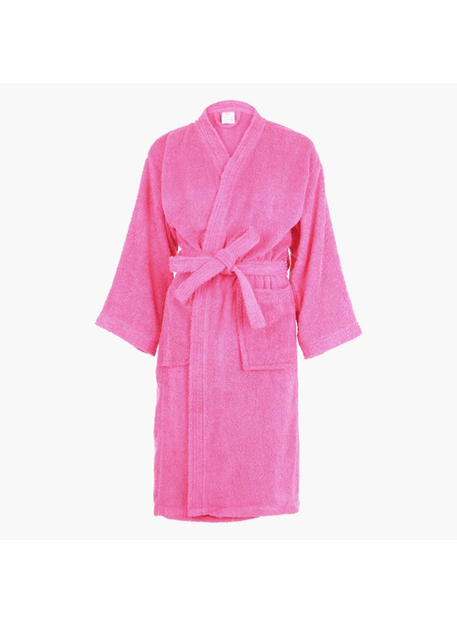 Nexus Kimono Cotton Bathrobe With Waist Belt Pink Large