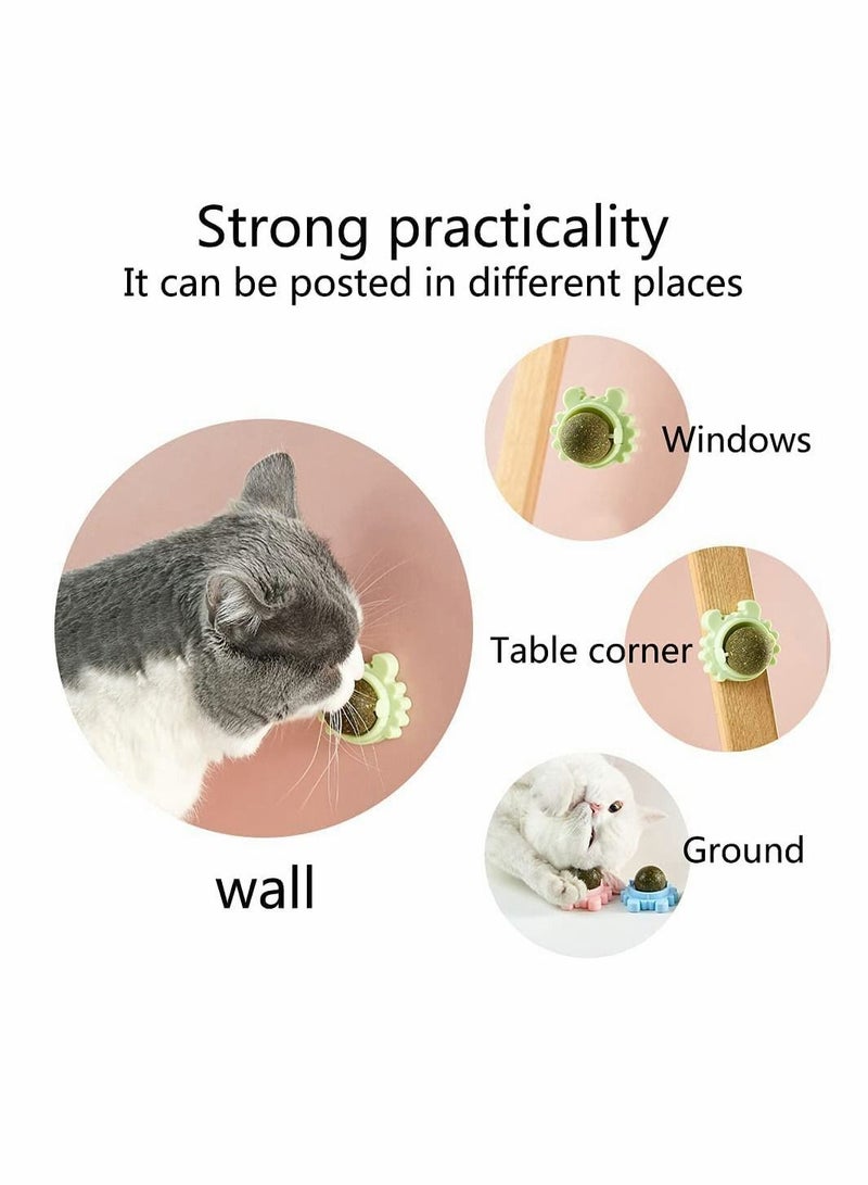 Catnip Wall Ball, 3-Piece Cat Toys, Edible Licking Toy, Chew Teeth Cleaning Bite Rotatable Indoor Decoration