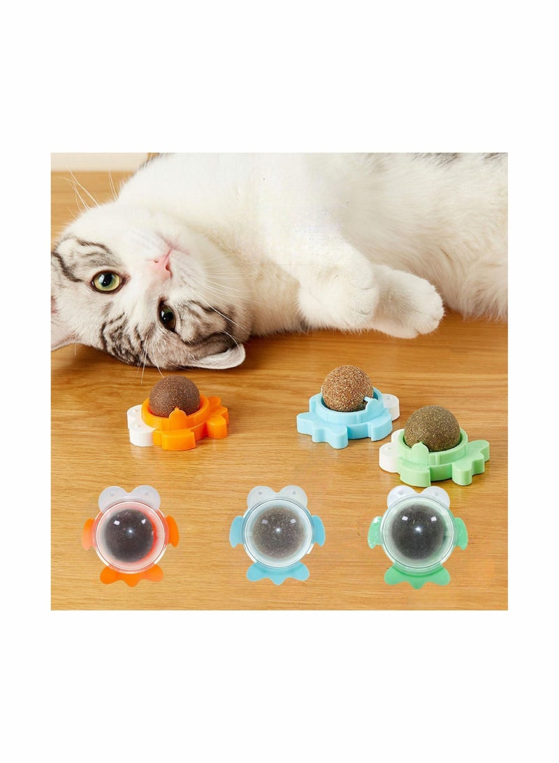 Catnip Wall Ball, 3-Piece Cat Toys, Edible Licking Toy, Chew Teeth Cleaning Bite Rotatable Indoor Decoration