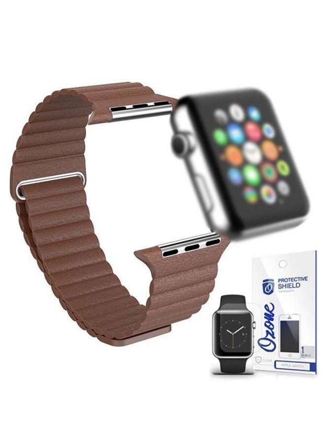 Smartwatch Band With Screen Protector For Apple Watch Series 3 42 mm Brown