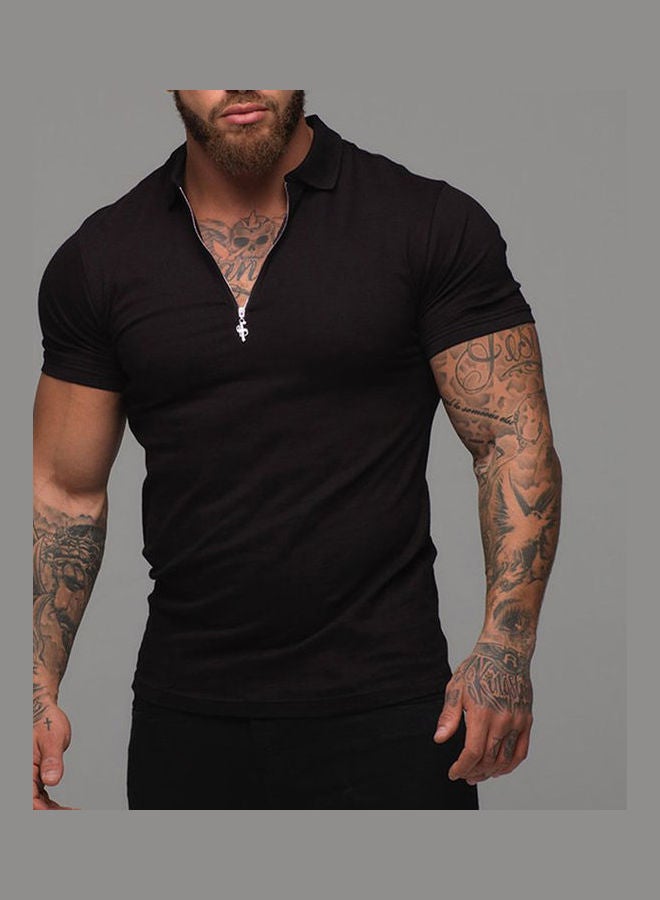 Fashion Men T-Shirt Casual Breathable Solid Colour Tops Black