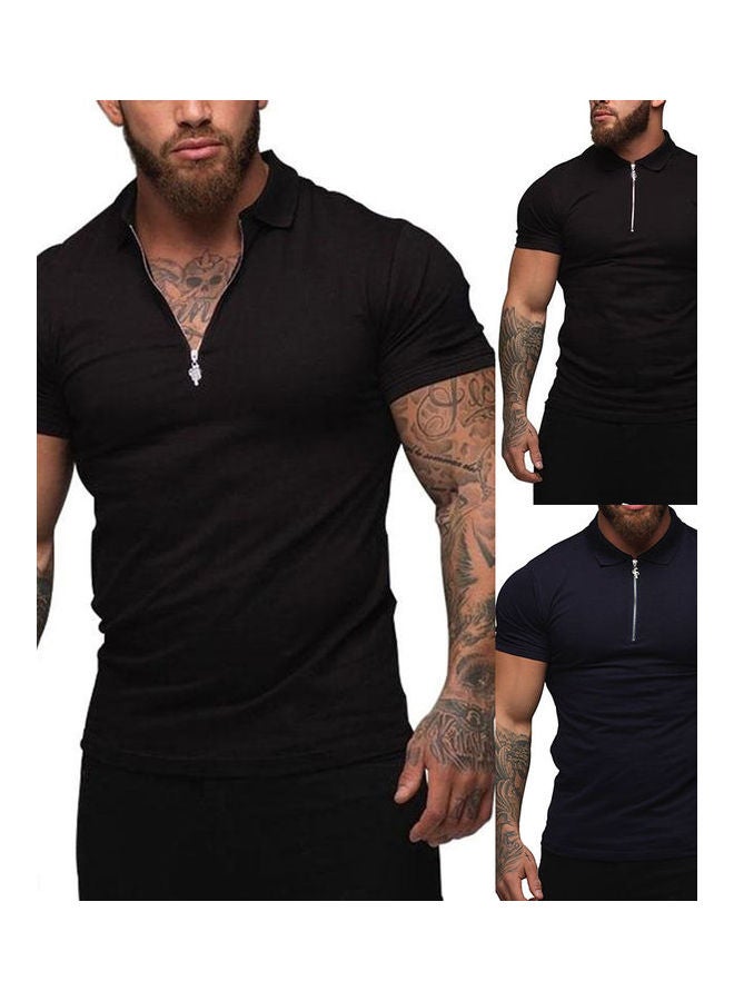 Fashion Men T-Shirt Casual Breathable Solid Colour Tops Black