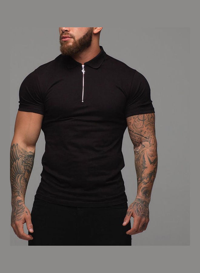 Fashion Men T-Shirt Casual Breathable Solid Colour Tops Black