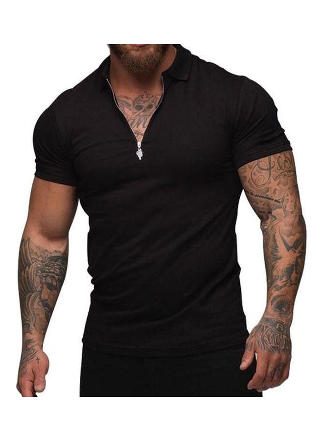 Fashion Men T-Shirt Casual Breathable Solid Colour Tops Black