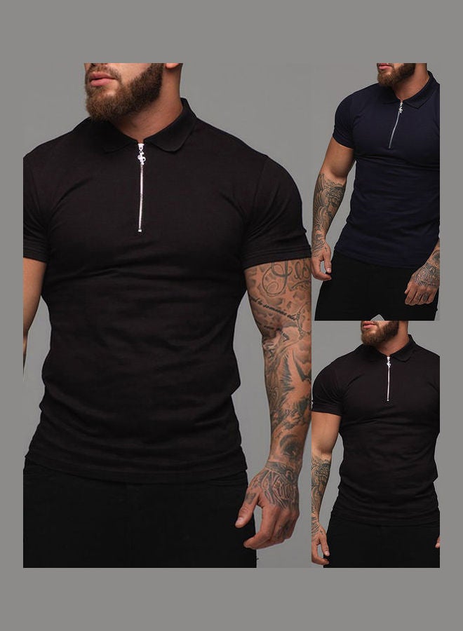 Fashion Men T-Shirt Casual Breathable Solid Colour Tops Black