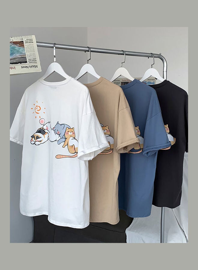 Men's Cartoon Cats Printed Summer T-Shirt Blue