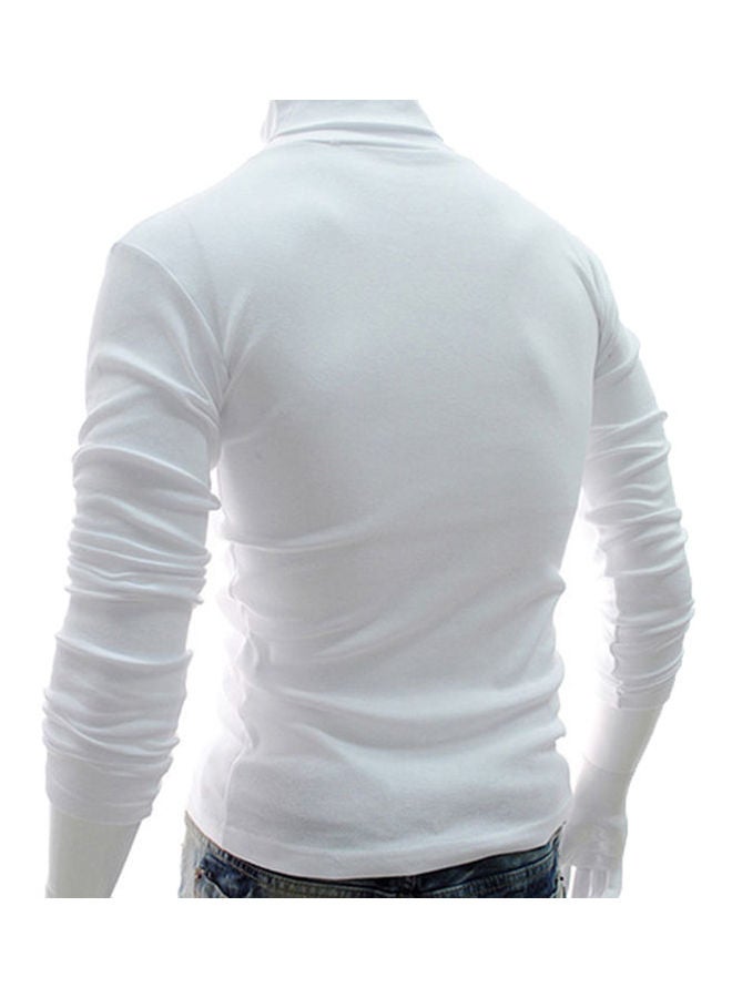 Men Fashion Solid Colour Long Sleeve Turtleneck Sweater Slim Fit Knitted Pullover White