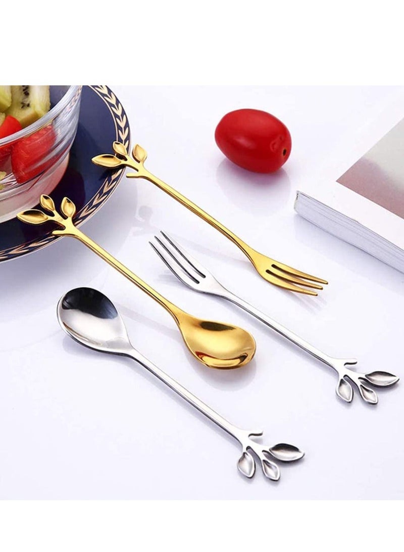 Creative Metal Swan Dinnerware Set Dessert Forks & Spoon Decorative Base Holder with 1 and Spoons for Coffee, Fruit, Dessert, Cake