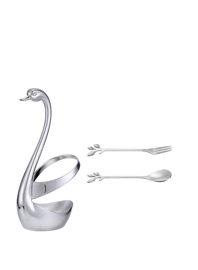 Creative Metal Swan Dinnerware Set Dessert Forks & Spoon Decorative Base Holder with 1 and Spoons for Coffee, Fruit, Dessert, Cake