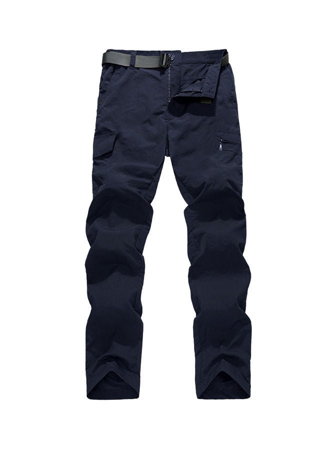 Multi Pocket Detail Solid Tactical Pants Dark Blue