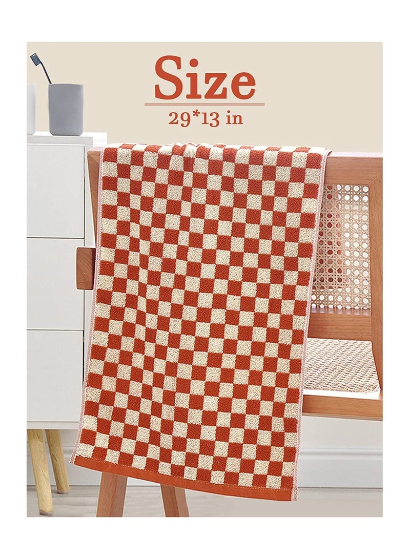 SYOSI Checkered Cotton Towels, Face Hand Towels Soft Absorbent for Bathroom, Spa, Gym, Kitchen, 4 Pcs Towel Set Checkered, 13 x 29 Inches, Colors