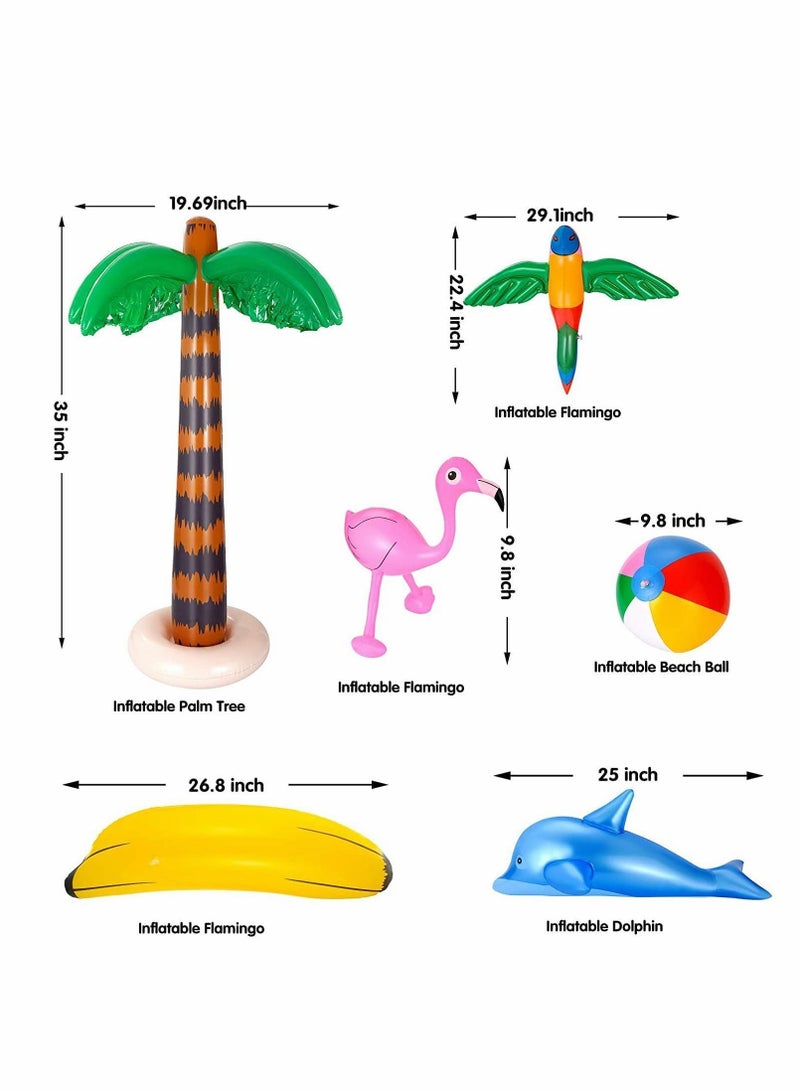 Hawaiian Party Toys Set, 8Pcs Inflatable Palm Trees Flamingos Banana Beach Balls Dolphin for Hawaii Summer Decor Pool Backdrop Supplies