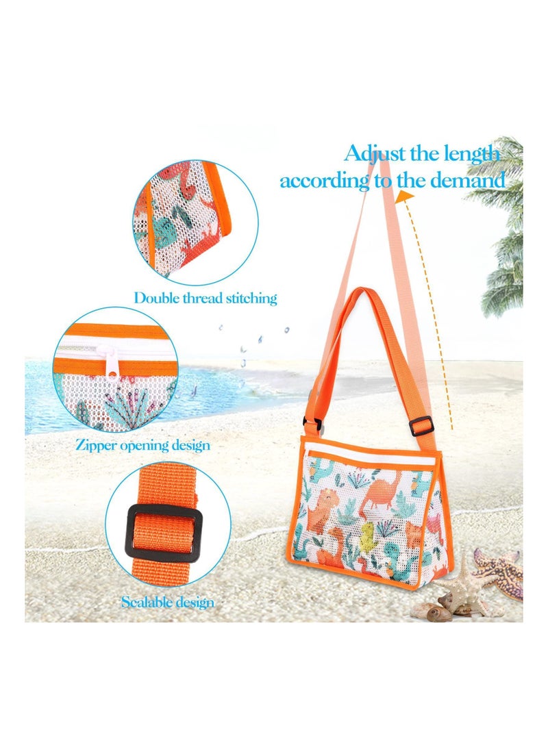 Beach Toy Mesh Bag Shell Collecting Bags with Adjustable Straps, Starfish Whale Dinosaur Crocodile Seashell for Holding Shells Swimming Accessories Boys and Girls (Only Bags)