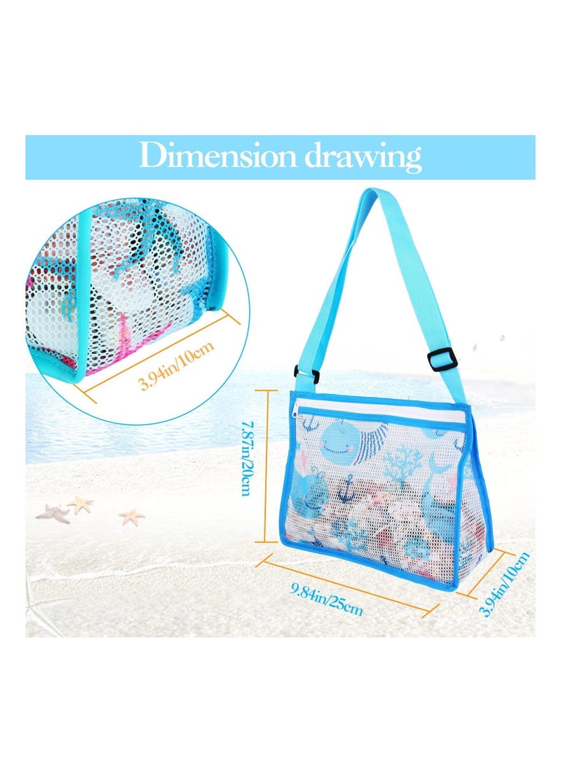 Beach Toy Mesh Bag Shell Collecting Bags with Adjustable Straps, Starfish Whale Dinosaur Crocodile Seashell for Holding Shells Swimming Accessories Boys and Girls (Only Bags)