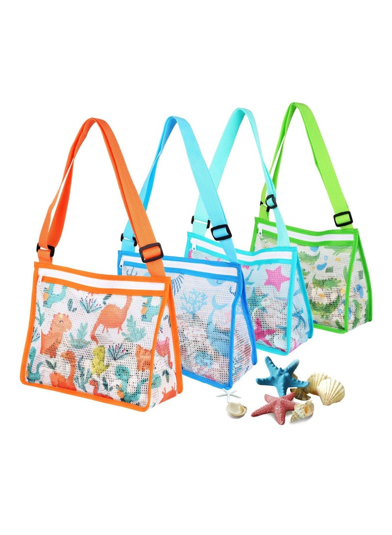 Beach Toy Mesh Bag Shell Collecting Bags with Adjustable Straps, Starfish Whale Dinosaur Crocodile Seashell for Holding Shells Swimming Accessories Boys and Girls (Only Bags)