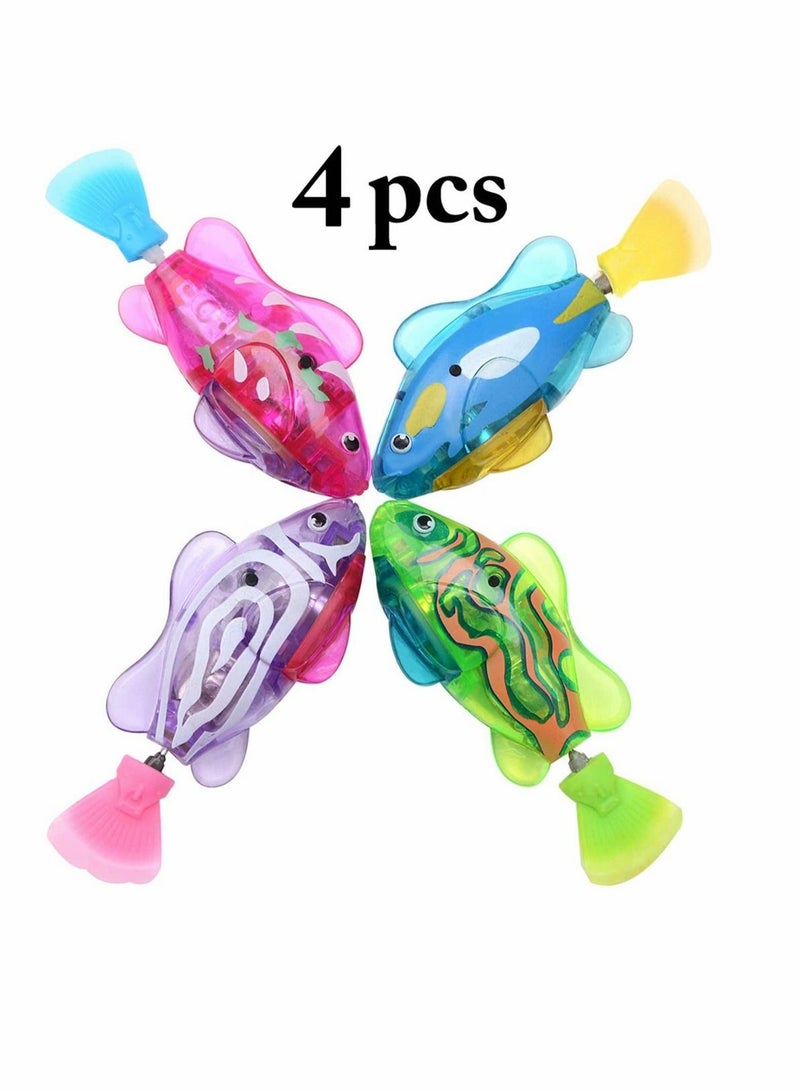 Electric Fish Toy, Creative Colorful Water Activated LED Robot Toy Funny Cat Swimming Bathtub Toys Birthday Gift for Cat, Toddlers, Boys and Girls, 4 Pcs