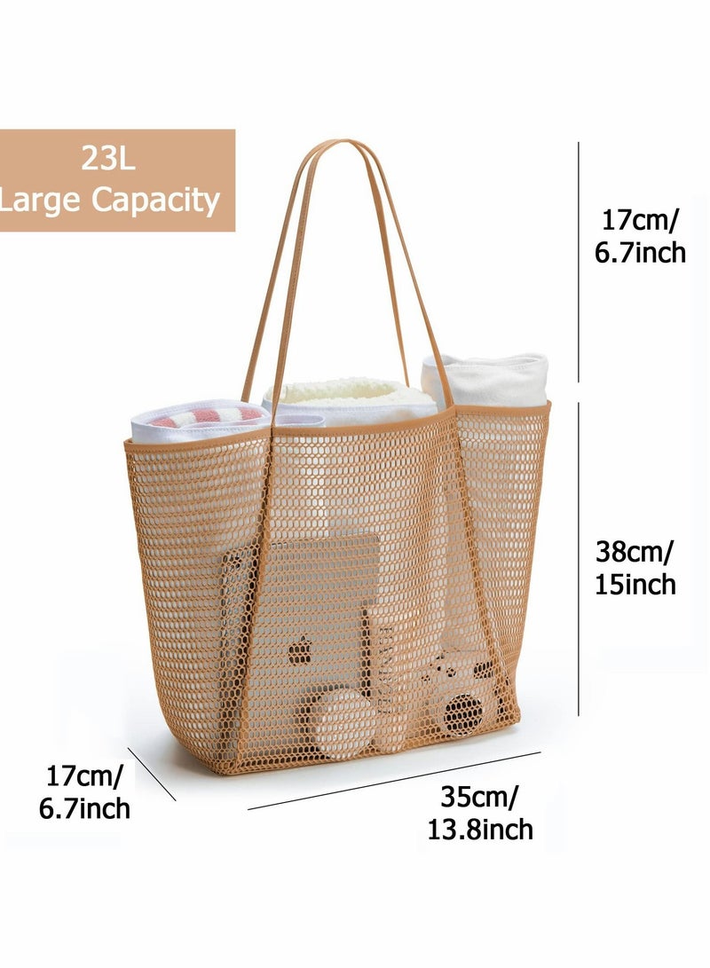 Mesh Beach Bag for Women, Large Tote Lightweight Foldable with Zipper Pocket Women Vacation Pool Trip