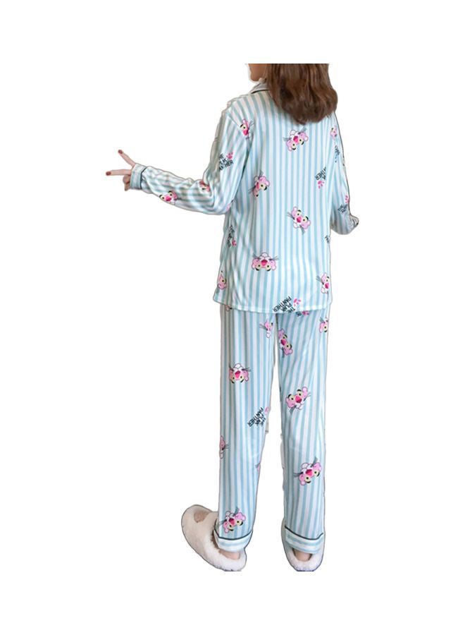 2-Piece Printed Maternity Pajama Set Blue/Pink/White