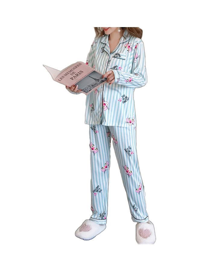 2-Piece Printed Maternity Pajama Set Blue/Pink/White