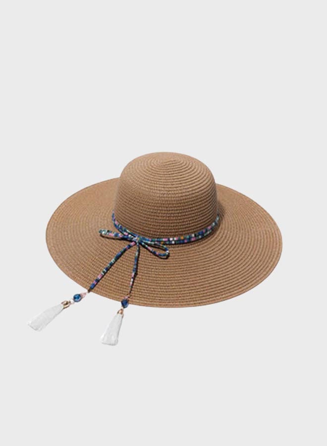 Wide Brim Straw Hat Brown/Blue