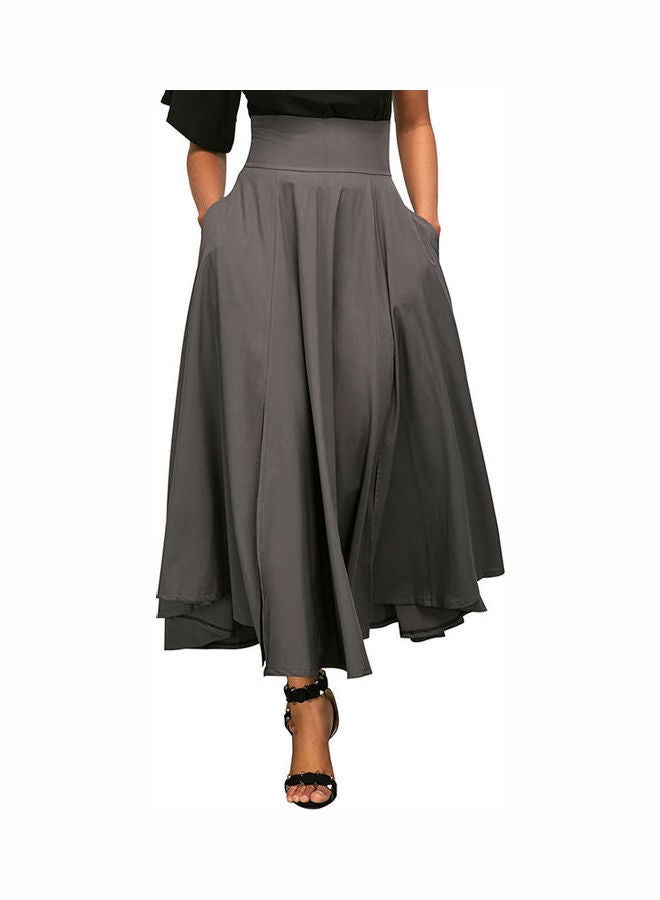 Fashionable OL High Waist Maxi Pleated Flared Skirt Black