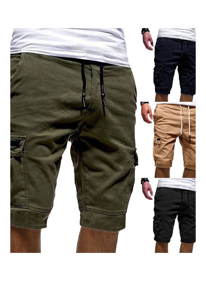 Solid Colour Casual Summer?Cargo Shorts Men Sports Jogger Drawstring Fifth Pants Army Green