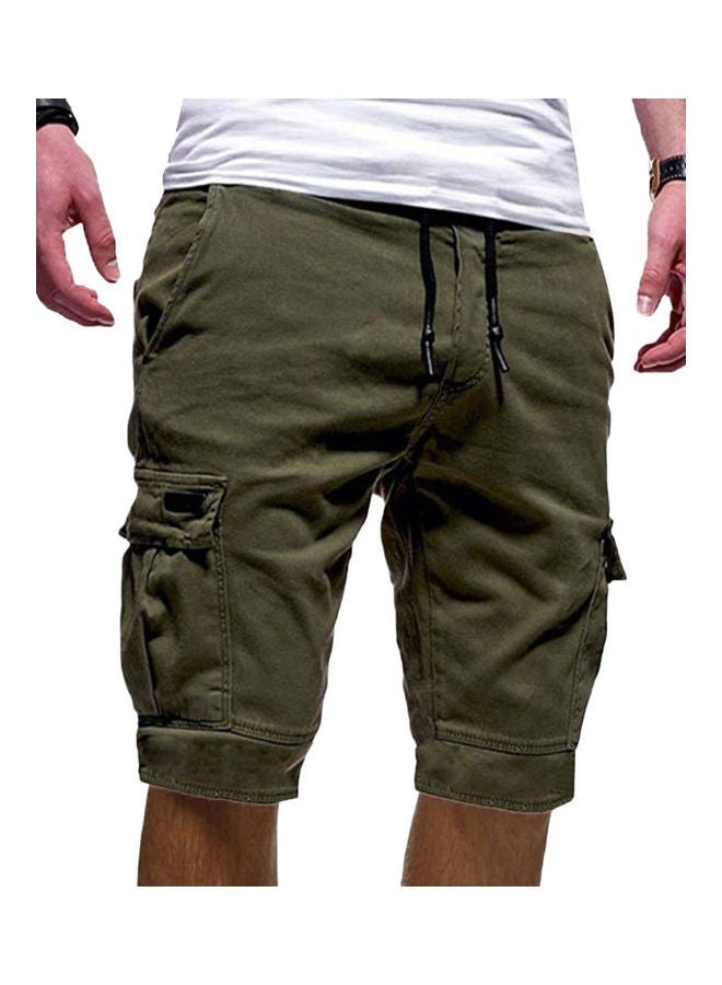 Solid Colour Casual Summer?Cargo Shorts Men Sports Jogger Drawstring Fifth Pants Army Green