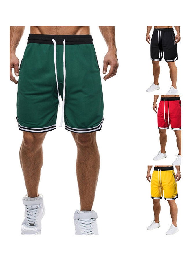 Plus Size Casual Men Striped Basketball Shorts Summer Drawstring Sports Pants Green