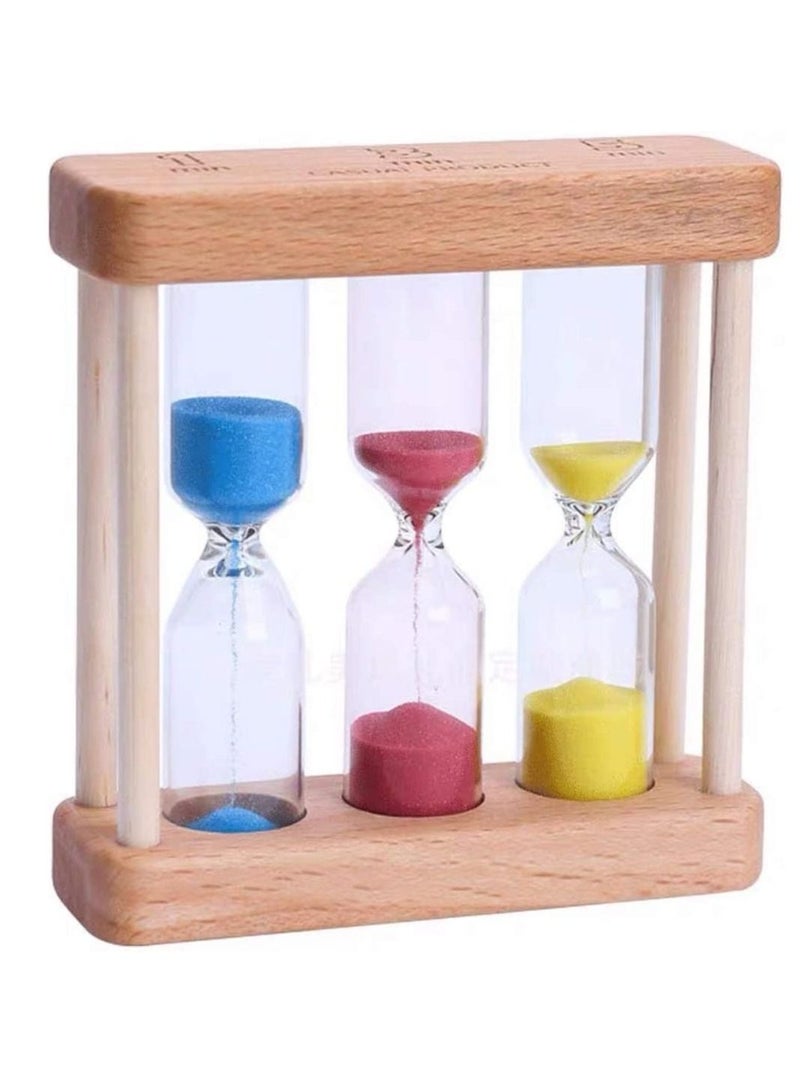 Wooden Sand Hourglass Timer Wood Frame Sandglass Clock 1+3+5 Minute Mini Decoration Small Gift for Games Classroom Home Office (Colored)