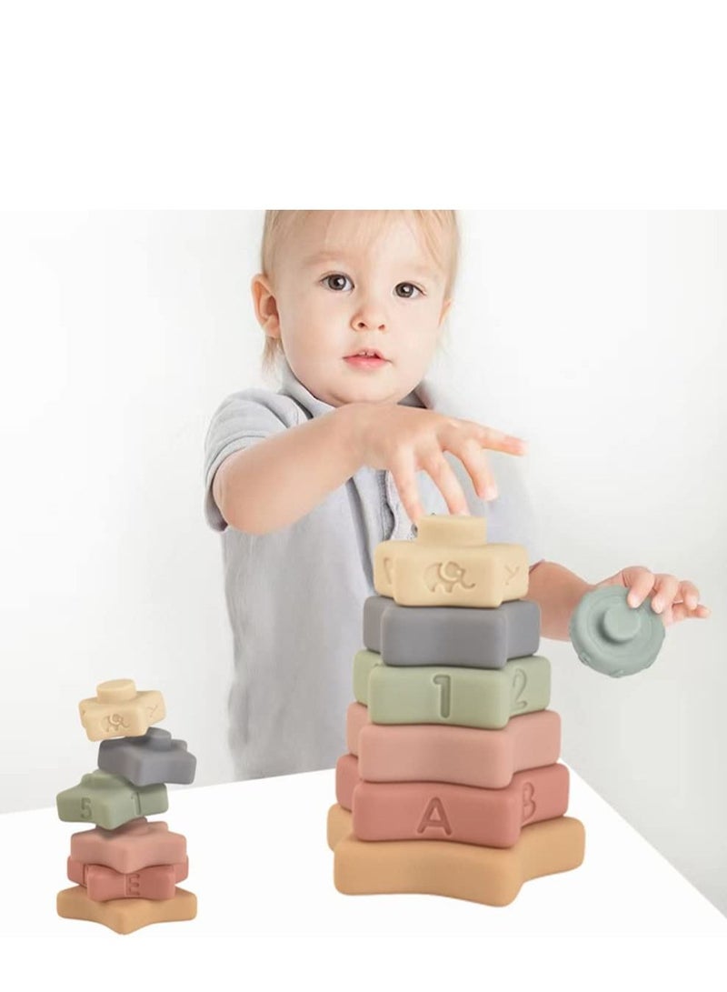 DMG 6pcs Baby Soft Stack Building Blocks Toys Silicone Children's Developing Teeth Chewing Squeeze Early Enlightenment for Infants and Toddlers