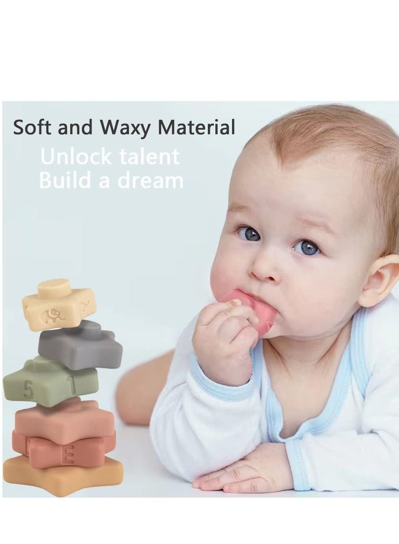 DMG 6pcs Baby Soft Stack Building Blocks Toys Silicone Children's Developing Teeth Chewing Squeeze Early Enlightenment for Infants and Toddlers