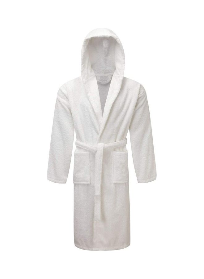100% Cotton Kimono Hooded Bathrobe For Women and Men White 114cm