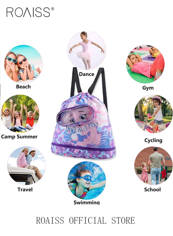 Kids Beach Backpack Set Waterproof Swim Bags Dry and Wet Separation Large Capacity Children Portable Sports Backpack with Independent Shoe Compartment