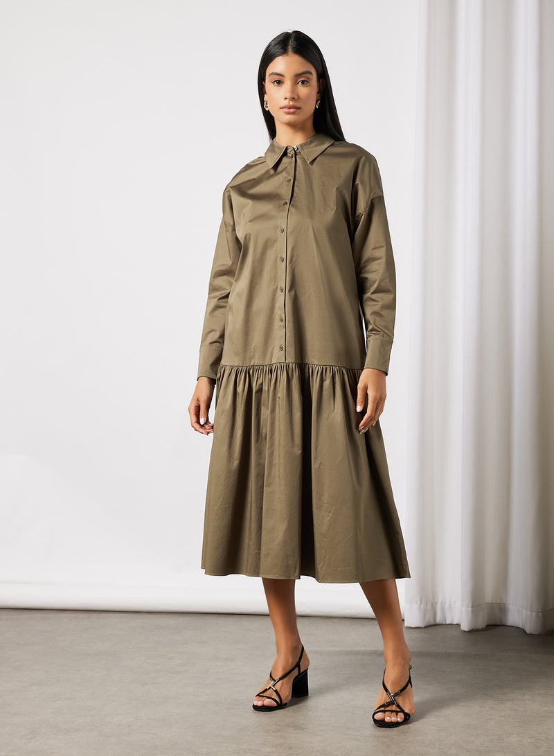 Deep Tier Boxy Shirt Dress Olive