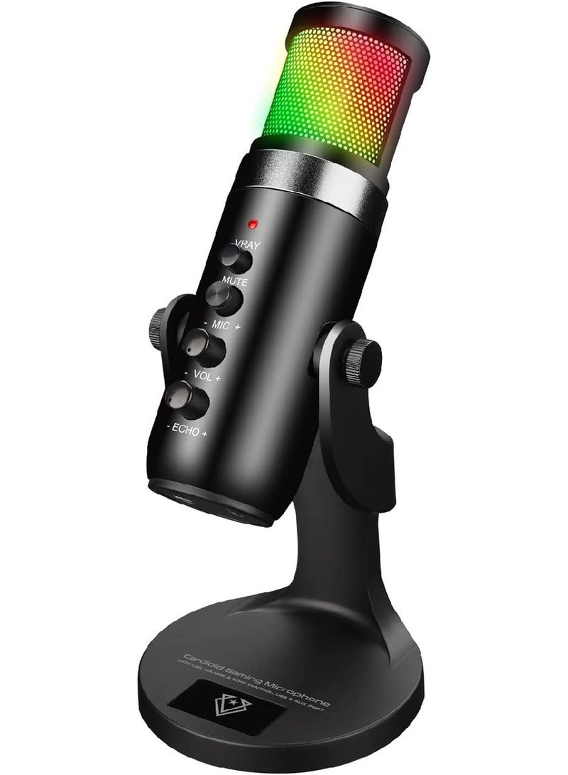 Vertux Crusader Unidirectional Cardioid Gaming Microphone, Hyper-Sensitive, USB-C Input, 20Hz-20kHz Frequency Response, 5 Modes RGB LED, 1.8m Cable Length, Black | Crusader
