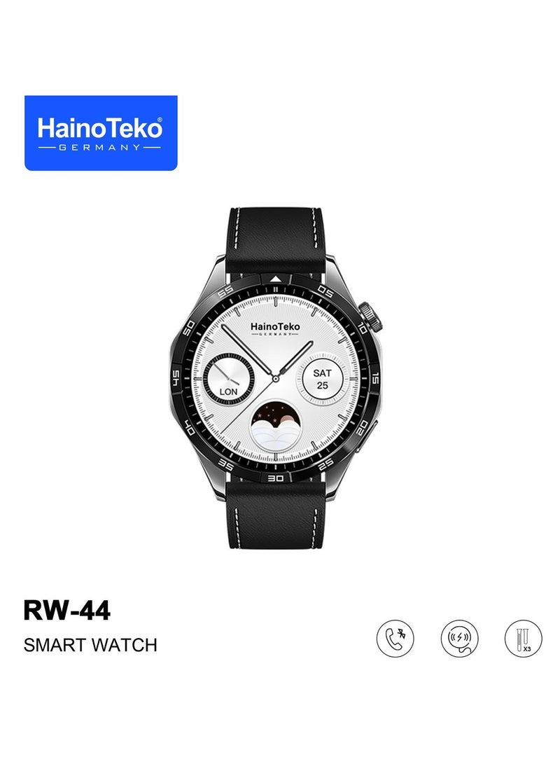 Haino Teko RW44 Round Screen AMOLED Display Smart Watch With 3 Pair Straps and Wireless Charger For Gents and Boys