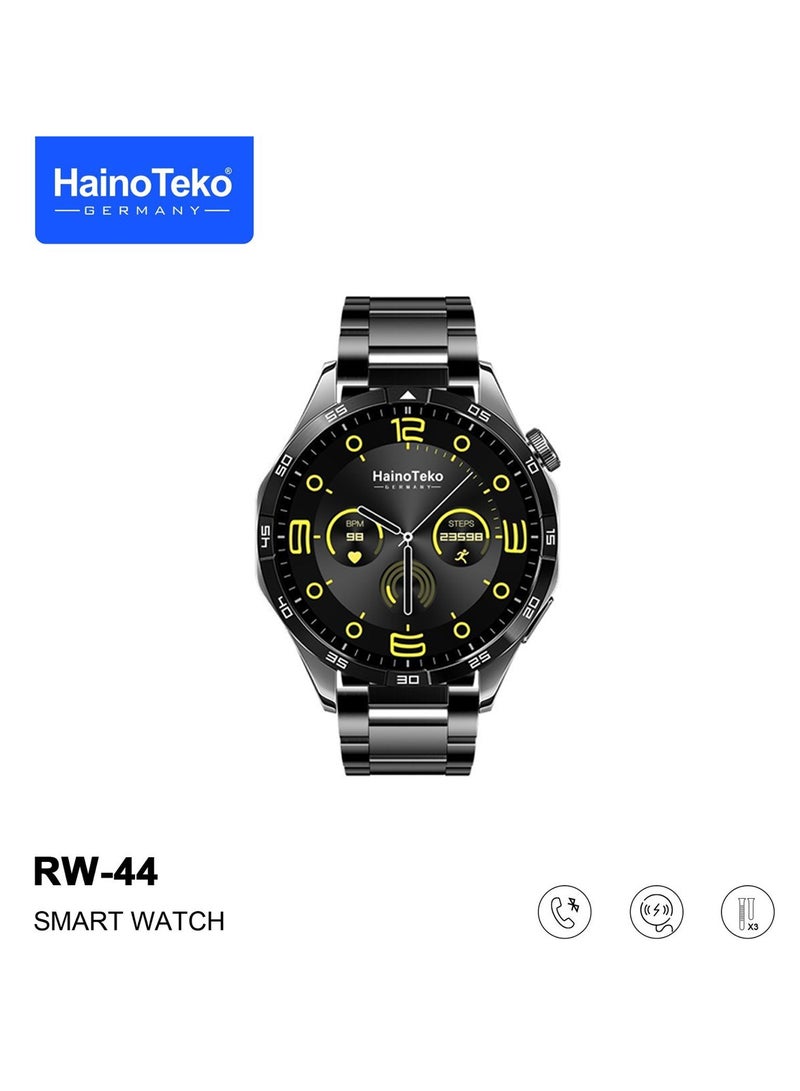 Haino Teko RW44 Round Screen AMOLED Display Smart Watch With 3 Pair Straps and Wireless Charger For Gents and Boys