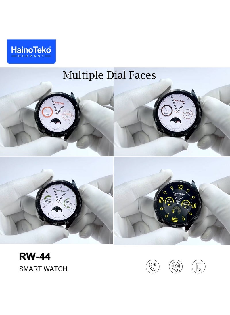 Haino Teko RW44 Round Screen AMOLED Display Smart Watch With 3 Pair Straps and Wireless Charger For Gents and Boys