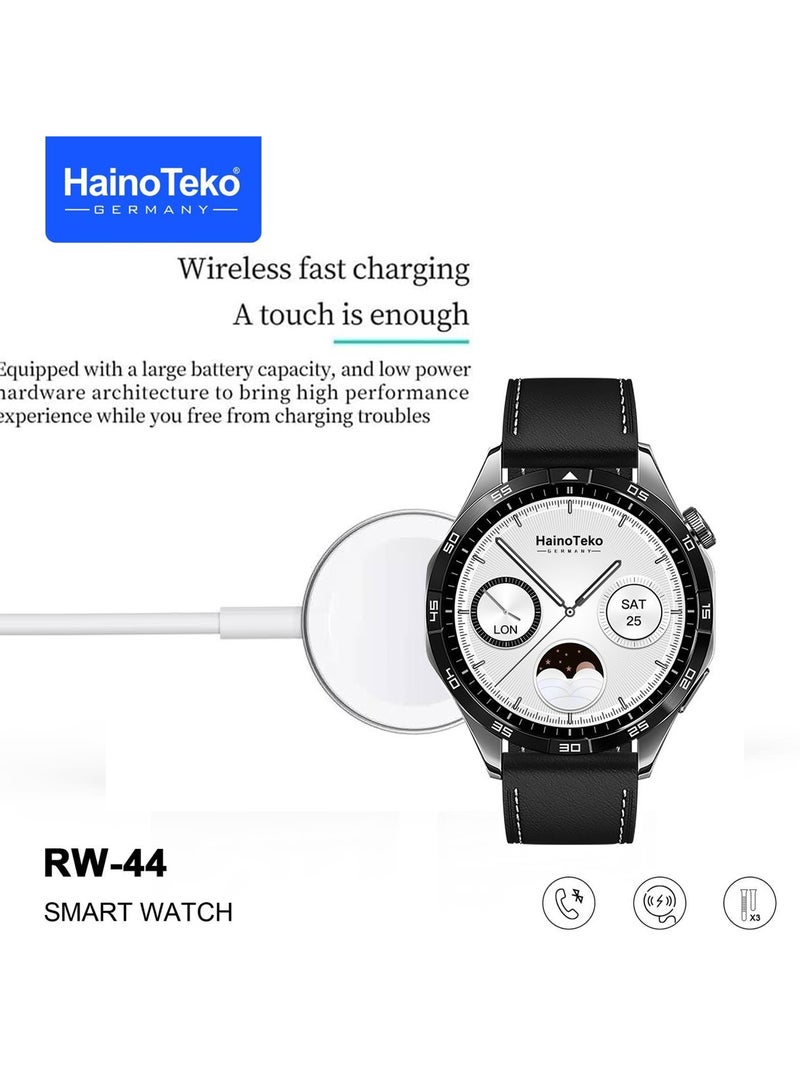 Haino Teko RW44 Round Screen AMOLED Display Smart Watch With 3 Pair Straps and Wireless Charger For Gents and Boys