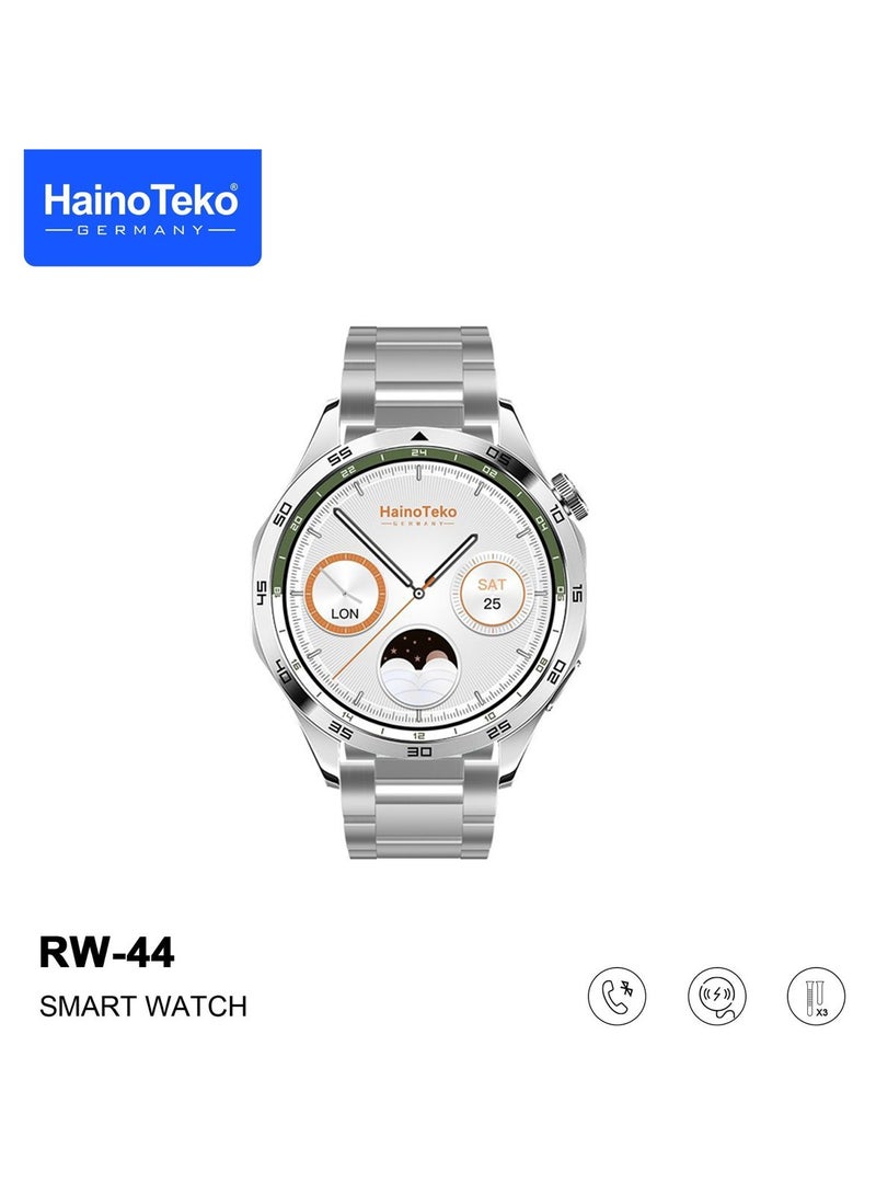 Haino Teko RW44 Round Screen AMOLED Display Smart Watch With 3 Pair Straps and Wireless Charger For Gents and Boys Green