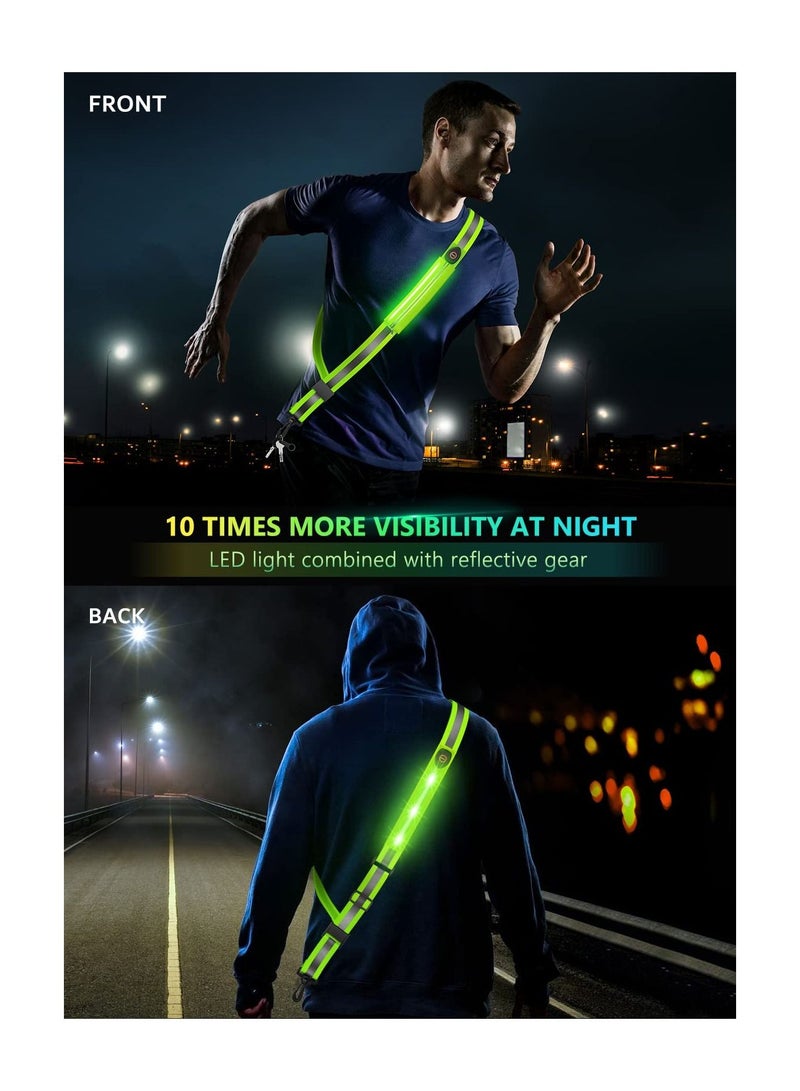 Reflective Belt, LED Reflective Belt Sash for Walking at Night, Night Running Safety Gear, High Visibility, Rechargeable, Durable, LED Light Up Running Belt, for Runners Walkers Men Women