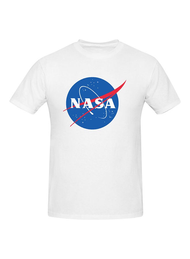 Nasa Logo Printed Cotton Short Sleeve T-Shirt White