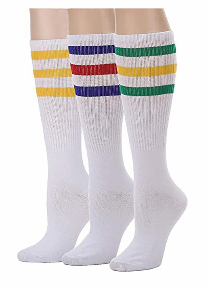 Over the Calf Tube Crew Tennis Socks for Women, Sports & Everyday Wear, Retro, 3 Pack
