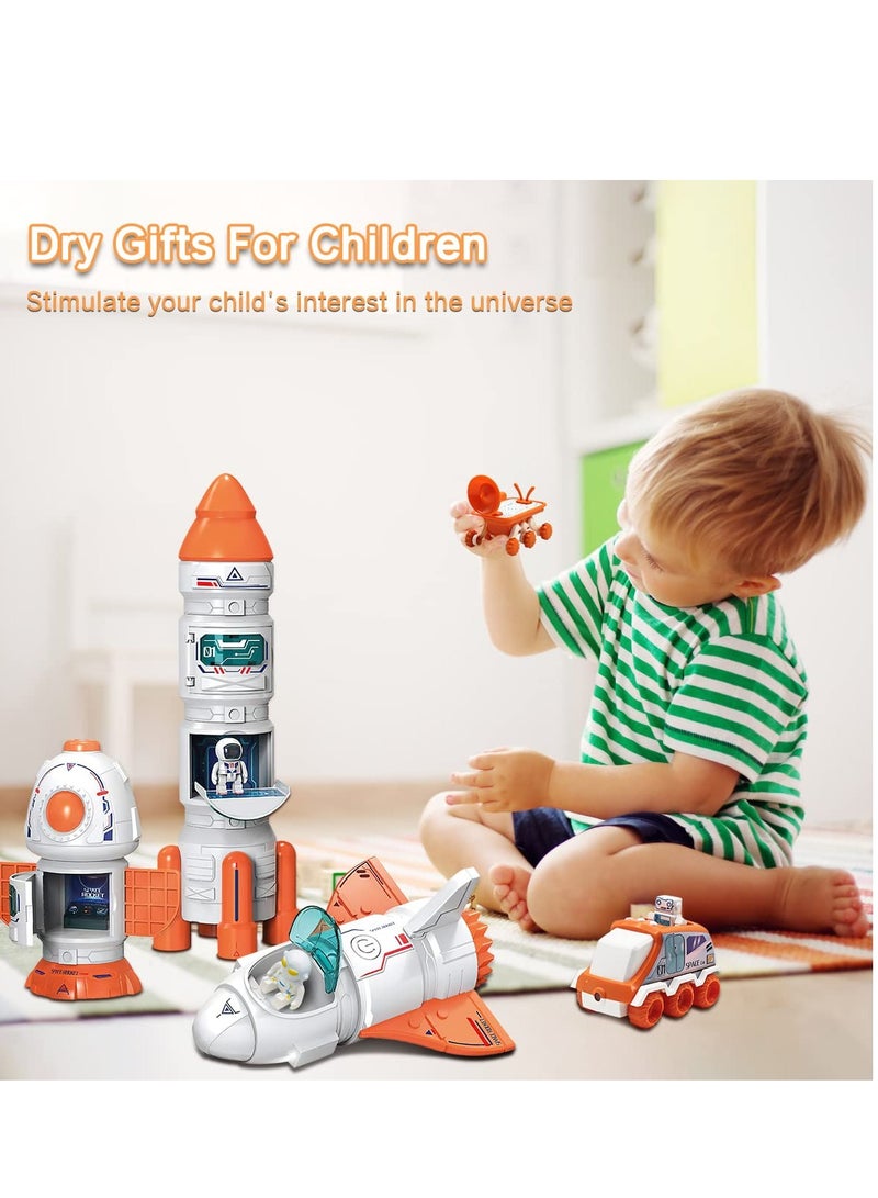 5 in1 Space Toy for Kids Aerospace Model Space Figure Toys with Sound Lights Includes Space Shuttle Astronaut Figures Rover Station