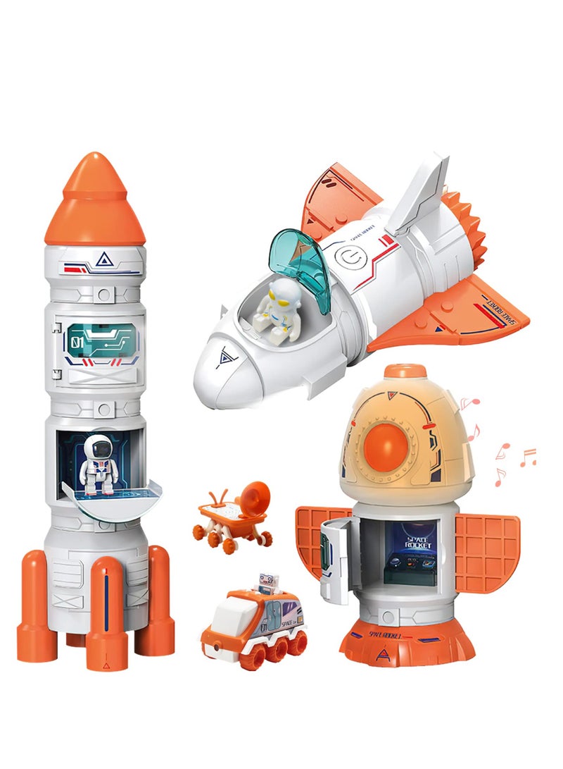 5 in1 Space Toy for Kids Aerospace Model Space Figure Toys with Sound Lights Includes Space Shuttle Astronaut Figures Rover Station