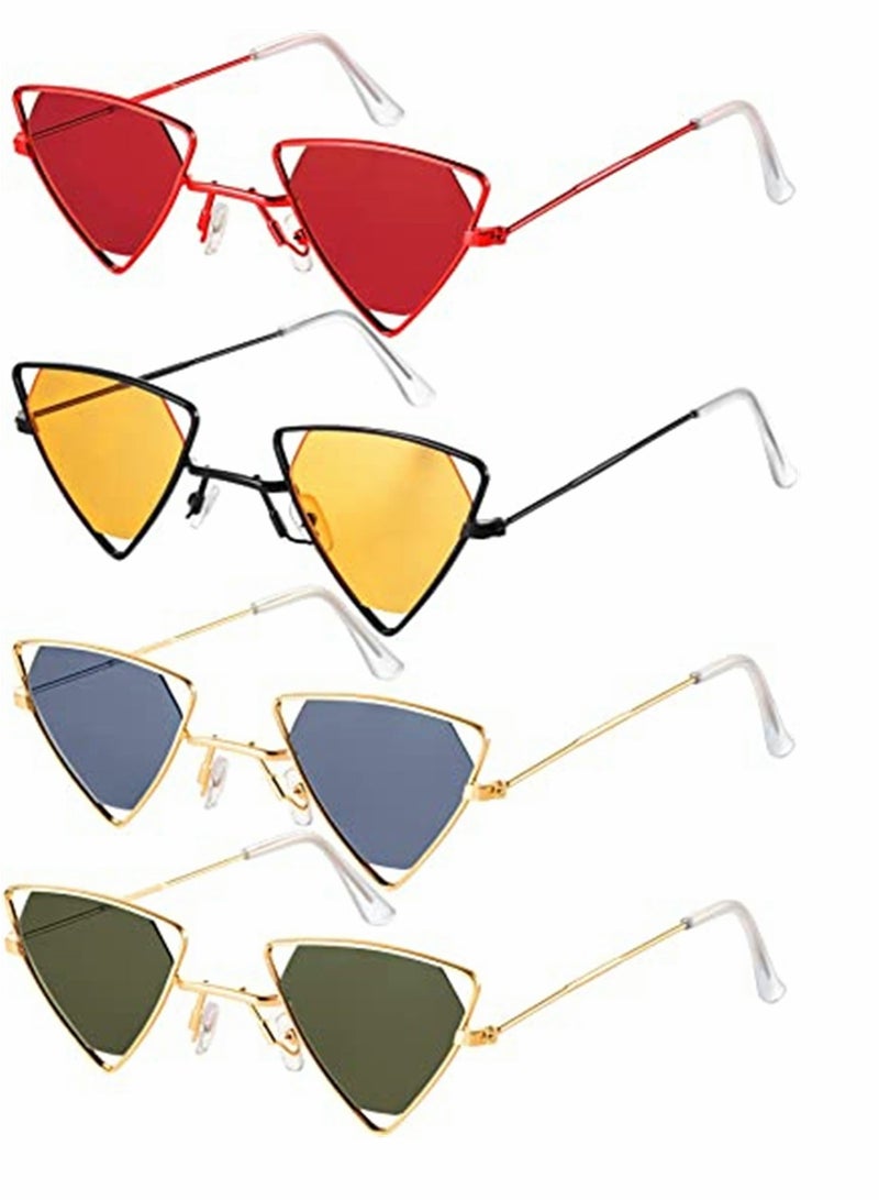 Sunglasses, Trendy Punk, Triangular Cutout, Fashion Metal, Vintage Retro, Classic Triangle Sunglasses Candy Color Cat-eye Glasses, for Adults, 4 Pairs