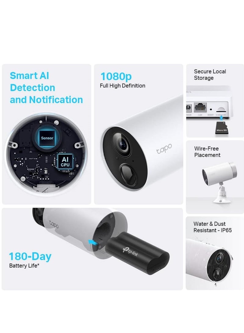 Tapo C400S2 Smart Wire-Free Security Camera System 2-Pieces Set, 1080P Full HD, Smart AI Detection And Notification, Sound Alarm, Two-Way Audio, Water And Dust Resistant