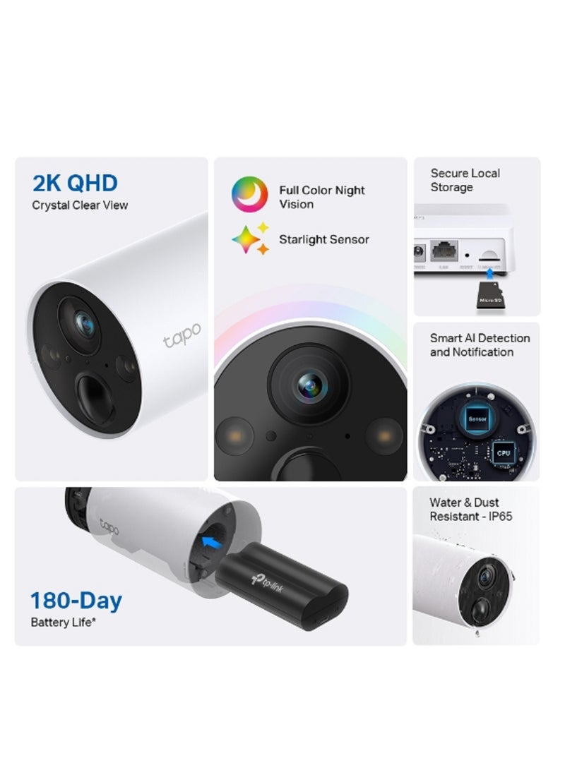 Tapo C420S2 Smart Wire-Free Security Camera System, 2-Camera System, 2K QHD, 180-Day Battery life, Full Color Night Vision, Smart AI Detection, Wire Free Placement, IP65 Water And Dust Resistant