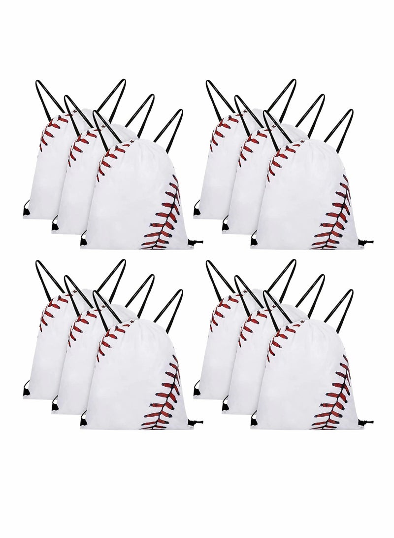 Drawstring Backpack, Baseball Drawstring Bag, Baseball Drawstring Party Favor Bags, for Your Gym Class and Sports Teams 12 Pieces (White)