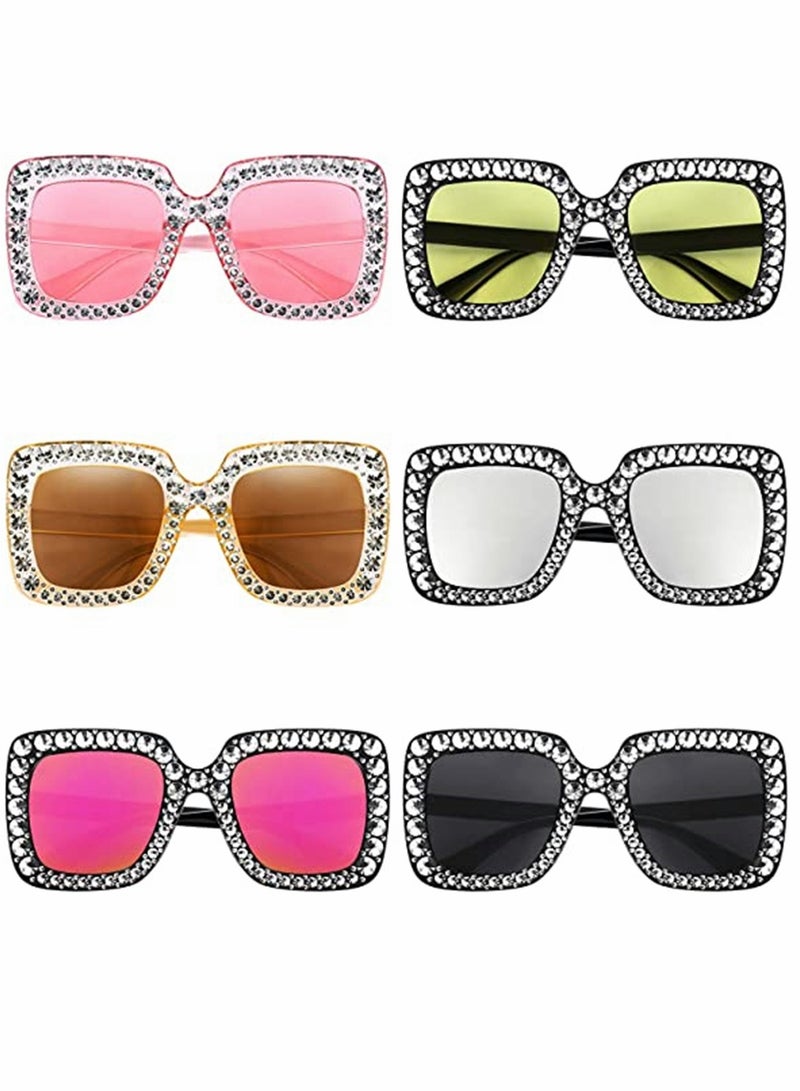 Sunglasses, Crystal Sunglasses, Fashion Square Sunglasses, Women's Trendy Sunglasses, Square Diamond Sunglasses, Women Retro Sunglasses, 6 Pairs
